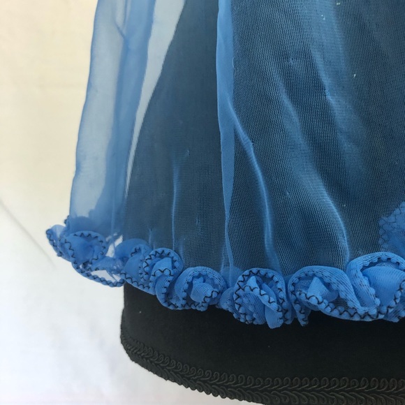 Vintage Ruffled Blue & Black Babydoll Lingerie - Picture 13 of 17